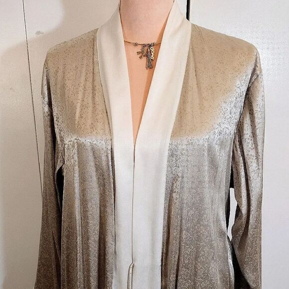 Victoria's Secret 1999 Gold Ivory Satin Textured Long Kimono Robe M/ L - Picture 6 of 16